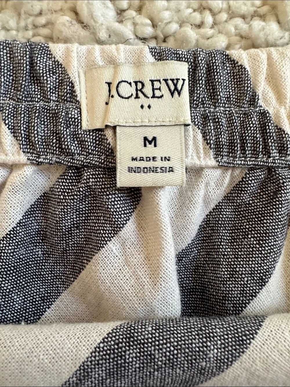 J. Crew Linen Bias Cut A-Line Midi Skirt in Navy and White